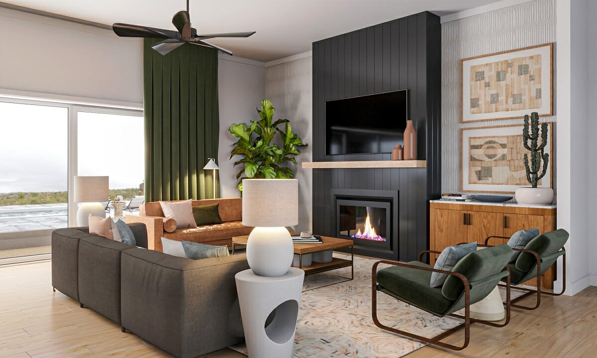 Projeto de sala de estar com foco em bem estar pelo designer da Decorilla Ryley B () Projeto de sala de estar com foco em bem estar pelo designer da Decorilla Ryley B ()